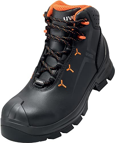 Uvex 2 Halbschuh, Sicherheitsschuhe S3 SRC, Arbeitsschuhe für Damen & Herren, Schwarz/Orange, Weite 14/Extraweit