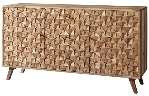 Wohnling Sideboard Rewa 140x78,5x40 cm Anrichte Massivholz Akazie Schrank Braun, Landhaus-Stil Kommode mit 3 Schubladen & 2 Türen, Flurschrank Echtholz, Schubladenkommode Massiv, Flurkommode
