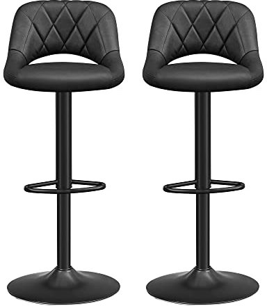 SONGMICS Taburete de Bar, Juego de 2, Sillas de Cocina con Marco de Metal Estable y Cubierta de Cuero Sintético, Reposapiés, Altura de Asiento Ajustable, Fácil Montaje, Vintage, Antracita LJB072B01
