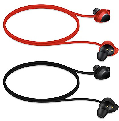 kwmobile Straps Compatible with Samsung Galaxy Buds/Buds Plus - 2x Silicone Holder for Wireless Earphones - Black/Red