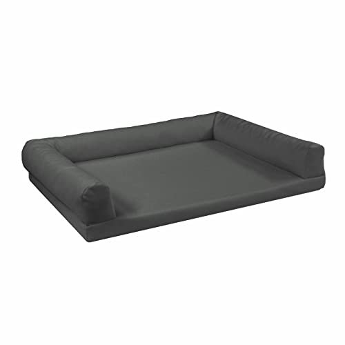 Juelle Orthopädisches Hundebett aus Kunstleder, Hundesofa mit Orthopädischer Hundematratze, Abnehmbarer Hülle, Maschinenwaschbar Lord L-XXL (130x95cm, Dark Asche)