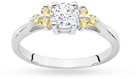 MARKO Weißgold Damen Gold Verlobungsring mit Weißer Saphir 0.60 Ct und bronzene Diamanten 0.30 Ct | Gold 585 14K | Goldring mit Box | Goldring für Frauen (Weißer Saphir, 66 (21.2))