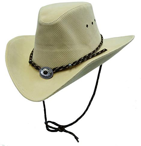 Sonnen Outdoor Sommer-Hut in Wildleder-Optik mit Kinnband inklusive 8,5cm breite formbare Krempe kühlend im Sommer wasserfest und wassertauglich für Herren, Damen und Kinder- hoher UV Schutz