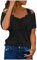 Tunika Damen Sommer Kurzarm Tshirt Modische Spitzenbesatz Bluse Schulterfreies V-Ausschnitt Shirt Floralem Schmetterlingsdruck Oberteile Sexy Schnürung T-Shirt Slim Fit Tops Partywear S-5XL