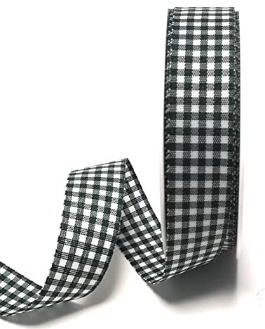 s.dekoda Schleifenband 25m x 25mm Grün - Weiß Karoband kariert Vichykaro Dekoband ohne Draht