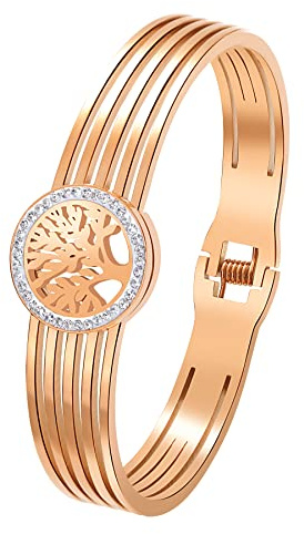 Cupimatch Damen Armband Armspange Edelstahl Armreif Duftarmband zum Öffnen mit Aromatherapie｜Lebensbaum Armband mit Strasssteinen ｜Geschenke für Frauen Mädchen zu Geburtstag Valentinstag Jahrestag