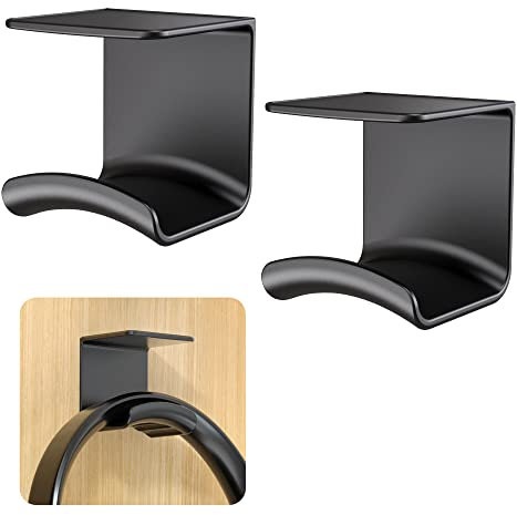 Cozycase Headphone Holder Hanger Stick-On Headphone Hook on Wall or Under Desk w/ Strong 3M Adhesive Pad,Universal Holder Perfect Most Gaming Headphone up to 2.2 lb (Black,2 Pack) (B0C52R3Y1Q)