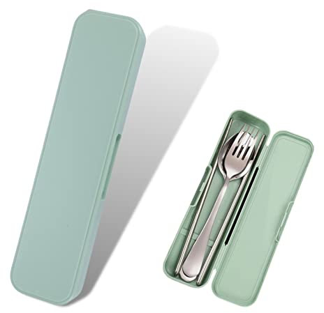 PLABBDPL 1pcs Besteckbox, Reisegeschirr, Aufbewahrungsbox, Reiseutensilien, Besteckkasten, Lunchtasche Besteckbox, Gabel, Löffel, Essstäbchen, Utensilien für Camping (grün)