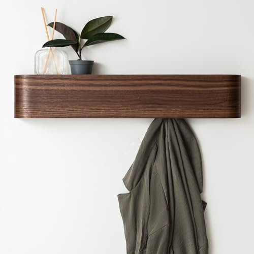 Kazai. Perchero Pared Madera 'Toke' | Diseño Moderno con Ganchos Ocultos | Panel de Chapa de Madera Maciza | Nogal