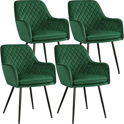 Yaheetech Dining Chairs Set of 4 Kitchen Upholstered Velvet Chairs with Metal Legs for Dining Room Living Room Lounge, Green