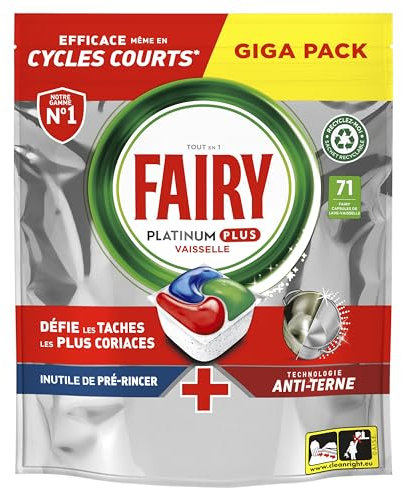 Fairy Platinum Plus Tablettes Lave-Vaisselle All In One Technologie Anti-Terne, Regular, 71 Capsules, Nettoyage Optimal Pour Une Vaisselle Propre Comme Neuve