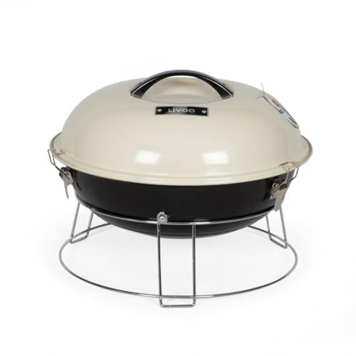 Livoo - Barbecue à Charbon Portable DOC301 - ø34 cm, Grille Cuisson chromée, Hauteur : 18 cm, revêtement Acier émaillé, clapet d'aération