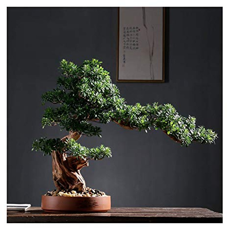 Artificial Bonsai Tree Artificial Rhododendron Tree Faux Bonsai Tree Faux Potted Houseplant Pebbles, Green, Home Decoration Gifts Fake Bonsai Tree.B