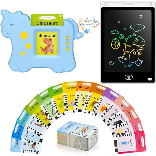 Freund Vokabolo Spiel Italienisch und Englisch Flashcards Kinder Sprechende Karten 1 2 3 4 5 6 Jahre Lernspielzeug Autismus Kinder Vokabeln Spielzeug + Grafikbrett, 224 Wörter, Blau