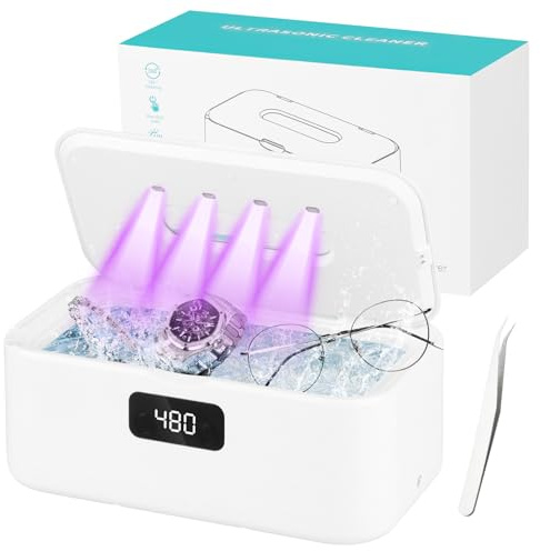 800ml Ultraschallreinigungsgerät, 49000Hz U-V Ultraschallreiniger mit 5 Timer-Modi - Brillenreinigungsgerät für Tiefenreinigung von Schmuck, Brillen, Zahnspangen, Prothesen, Münzen und Rasierköpfen