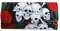 Inconnu Têtes de mort et fleurs roses Noir Tri Fold Portefeuille pour femme Filles D'Embrayage (Noir/Multi)