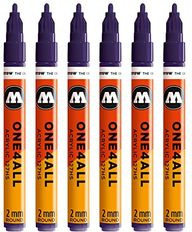 Molotow One4All 127HS Acryl Marker (2,0 mm Strichstärke, hochdeckend und permanent, UV-beständig, für fast alle Untergründe) 6 Stück Farbe 043 violett dunkel