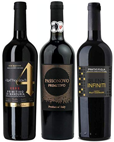 3 er Probierpaket Primitivo | 3 Flaschen Rotwein aus Apulien, Italien | Weinprobe-Set | 3 x 0,75l