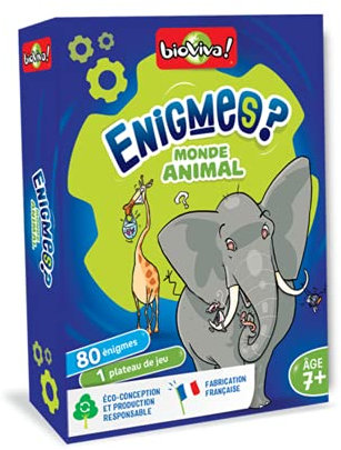 Bioviva - Enigmes - Monde animal - Devinez la réponse le plus rapidement possible grâce aux indices- Jeu de cartes - Collection Enigmes - 2 à 6 joueurs - 7 ans - Fabriqué en France - 200400