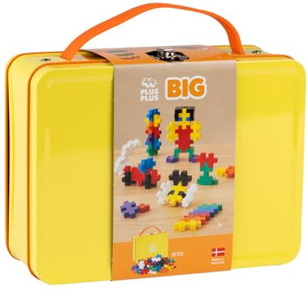 Plus-Plus Geniales Konstruktionsspielzeug, Big Box Basic, Bausteine-Set in praktischer Metallbox mit Henkel, 70 Teile