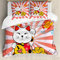 ABAKUHAUS japanisch Bettwäsche Set für Doppelbetten, Starburst Linien Katze, Weicher Microfaserstoff Allegigeignet kein Verblassen, Weiß Rot Gelb