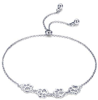 Pfoten-Armband für Damen Mädchen Sterling Silber süßes Hündchen Katze Kätzchen Pfotenabdruck Kugelperle verstellbar Charm-Gliederarmbänder für Haustierliebhaber Tierandenken Schmuck