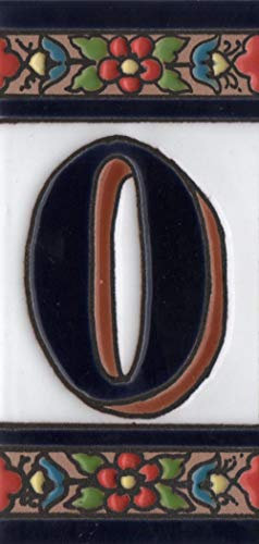 Hausnummern-Fliesen aus Keramik, mit Zahlen und Buchstaben, Blumenmotiv, 11 x 5,5 cm, Rot / Blau / Grün