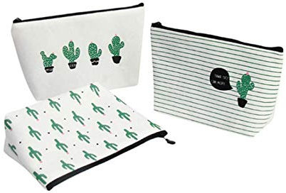 Large Cactus Pencil Case Canvas Pen Bag Designed Stationery Pouch Travel 3pcs
