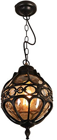 Mengjay Trade Lampade a sospensione vintage Plafoniere da esterno impermeabili Lampade a sospensione in alluminio industriale in vetro per portico, corridoio, villa, interno,impermeabili, E27,Noir