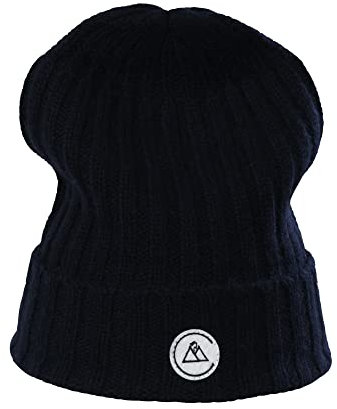 CASH-MERE.CH 100% Kaschmir Rib Mütze | Strickmütze für Damen und Jugendliche (Blau/Marine Blau, One Size)
