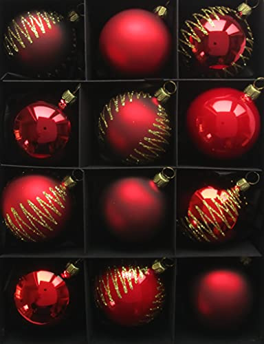 Thüringer Christbaumschmuck Exclusiv Rot dunkelrot weihnachtsrot Mix 6cm Handarbeit Germany 12er Set