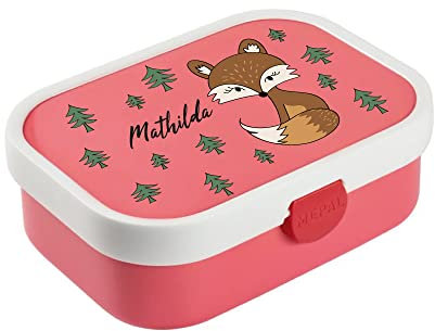4youDesign rosa Brotdose mit Fächern -Fuchs- personalisiert mit Namen I Geschenk zur Einschulung für Jungen und Mädchen
