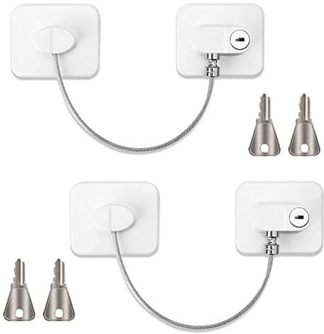 2 Pcs Refrigerator Door Locks, Fridge Lock with 4 Keys Stainless Steel Zinc Alloy Strong Adhesive Lock Protect Baby Safety Used on Refrigerators Freezers Cabinets Dryers Washers(White)