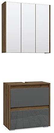 Vicco Badmöbel-Set Anthrazit Majest, bestehend aus Waschbeckenunterschrank, Bad Spiegelschrank - Kombination aus Schubladen & Regalen