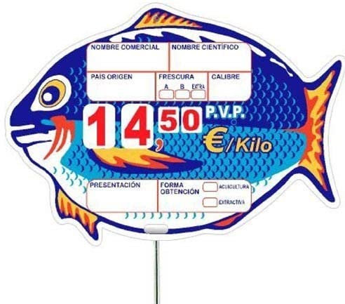 BALSAT Portaprecios pescaderia, Cartel para pescaderia, precios de pescaderia, pizarra precios, pincho pescaderia Mod.:Nemo - 12 ud.