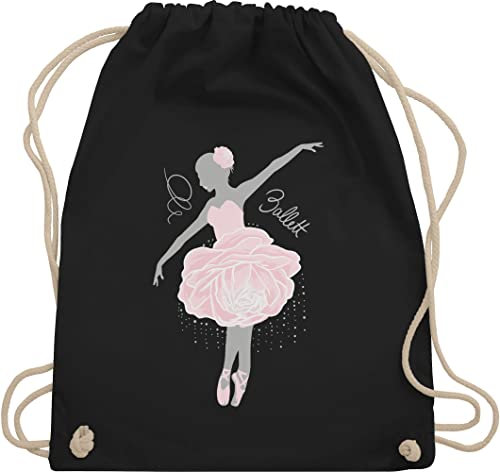 Turnbeutel Rucksack - Kinder Sport Kleidung - Ballerina - grau/rosa - Unisize - Schwarz - balletttasche mädchen kinderturnbeutel tanzen ballett beutel tanz dance mit stoffbeutel damen spruch