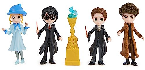 WIZARDING WORLD Harry Potter – Multipack mit 4 Figuren Champions Turnier der 3 magischen Mini-Sorciers – 4 bewegliche Puppen 8 cm mit Zubehör zum Sammeln – Spielzeug für Kinder 5 Jahre