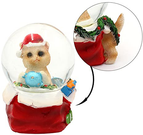 Dekohelden24 Schneekugel - Glitterkugel - Katze mit Baumkugel -, Maße H/B/Ø Kugel: ca. 9 x 8 x 6 cm