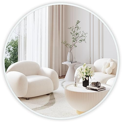 Dripex Specchio da Parete Rotondo 60 cm con Cornice in Alluminio, Moderno Specchio, HD Specchio per il trucco Ideale come oggetto decorativo in Bagno Spogliatoio Soggiorno (Bianco)