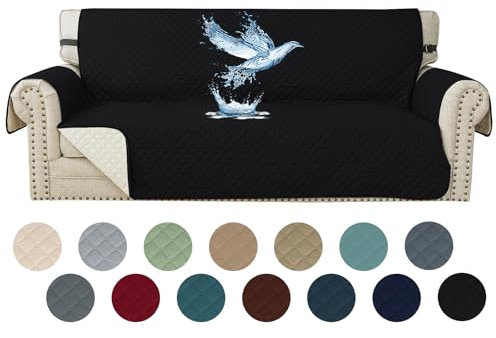 YSTELLAA 100% Wasserdicht Sofa Überzug 3 Sitzer, Couch Bezug Rutschfes, Waschbar Couchüberzug, Sofabezug Mit Armlehnen, Universal Sofa Covers Für Katze Hund, Mit Gummiband, Schwarz