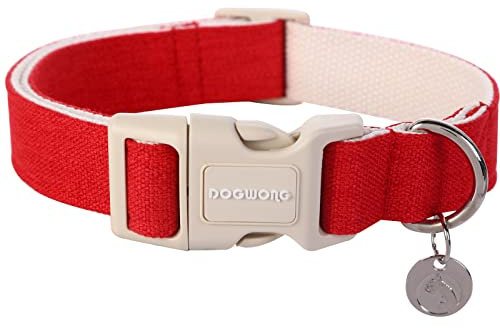 DOGWONG Hundehalsbänder rot, Hanf Hundehalsbänder rot hundehalsband, Natürliche Weich Langlebig Halsband Hund Bequeme verstellbares Hundehalsband für kleine mittelgroße Hunde