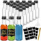WenYa 24 Pack Mini Liquor Bottles, 100ml Empty Small Plastic Bottle with Lids (Leak Proof Black Screw Caps), Reusable Miniature Alcohol Bottles with Labels Funnel for Weddings Parties