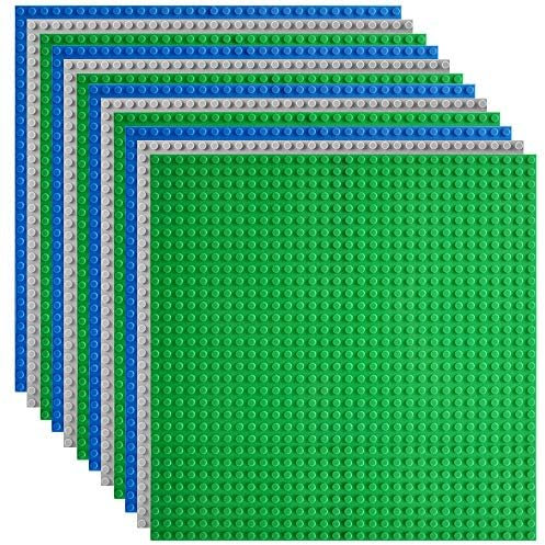 Lekebaby 12 Platten-Set Bauplatte Kompatibel mit Meisten Marken, 25 * 25cm, Grüne Blaue Graue Grundplatte