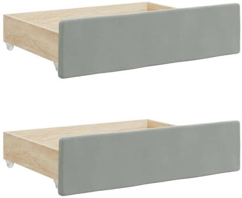 vidaXL Cajones de Cama 2 uds, Muebles con Ruedas, Cajones de Almacenaje, Accesorios para Dormitorio, Madera de Ingeniería y Terciopelo Gris Claro