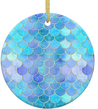 Weihnachtsschmuck – Keramik hängende runde Christbaumschmuck Kugeln – Urlaub Ornamente Dekoration Geschenkideen - Gold Meerjungfrau Skala
