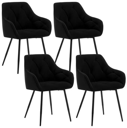 WOLTU Lot de 4 Chaises de Salle à Manger, Chaises de Cuisine Rembourrées avec Dossier, Accoudoirs, Pieds en Métal, pour Salon, Bureau, Coiffeuse, en Velours, Noir, EZS02sz-4