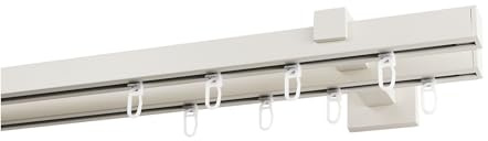 Garesa Gardinenstange Nora Ø 20mm, 2-läufig, Weiß I Moderne & Stabile Vorhangstange inkl. Gleiter + Faltenlegehaken I Mit Endknopf Kappe I 150cm
