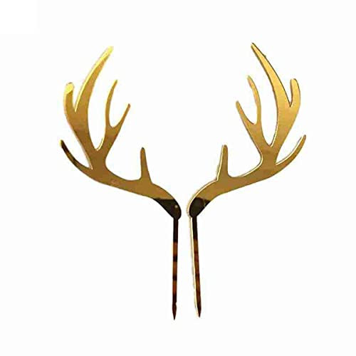 Décoration de gâteau en acrylique « Merry Christmas » - Bois de cerf doré - En acrylique - Renne de Noël - Bois de cerf - Décoration de gâteau (D)