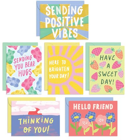 S&O Fun Thinking of You-Karten mit Umschlägen, bunte Karte mit Aufschrift Thinking of You, 24 Stück, leere Innenseite, Ermutigungskarten mit Umschlägen, verschiedene Designs