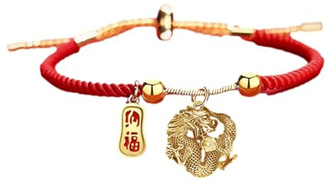 Oldmoom Bracelet dragon chinois rouge, Bracelet du zodiaque chinois Dragon, Bracelet porte-bonheur avec pendentif Dragon, Bracelet à cordon rouge